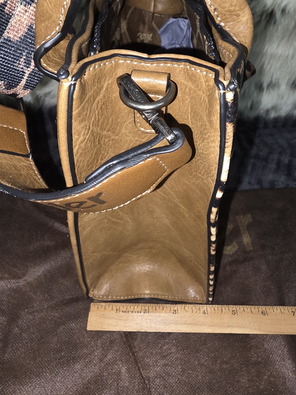 Wrangler Leopard Print Satchel in Brown and Black - Picture 2 of 5